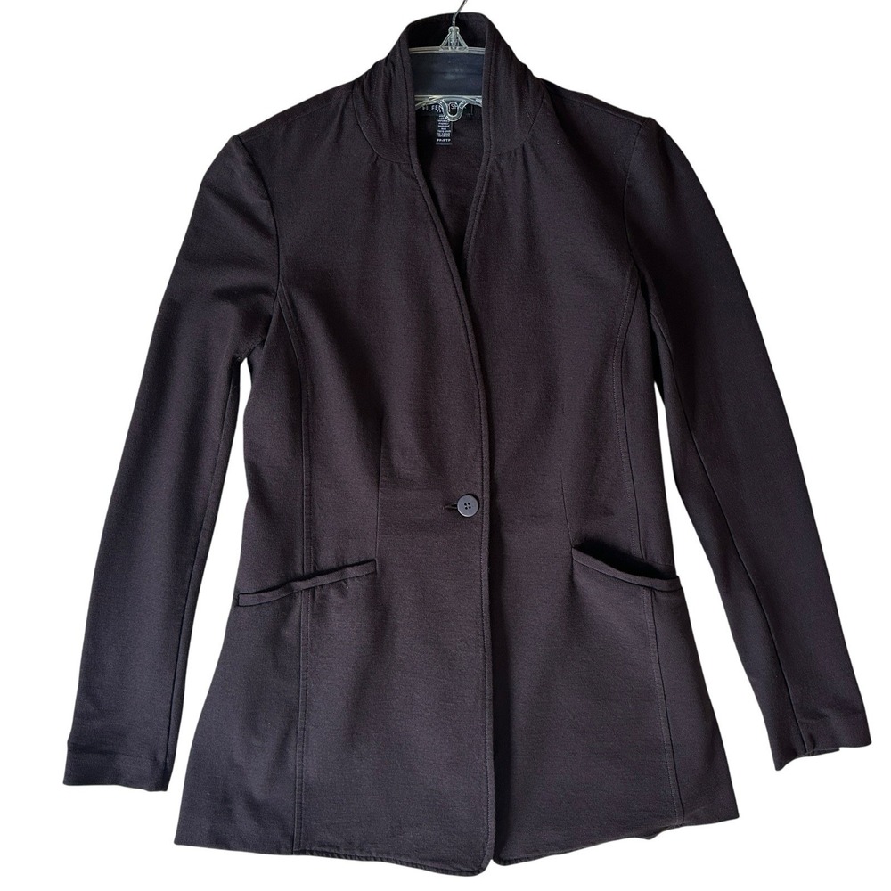Eileen Fisher Petite Blazer‎ Women's PP/PTP Crepe Chocolate Brown Mock Collar